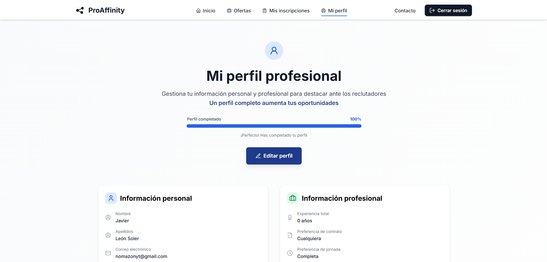 ProAffinity Professional Profile